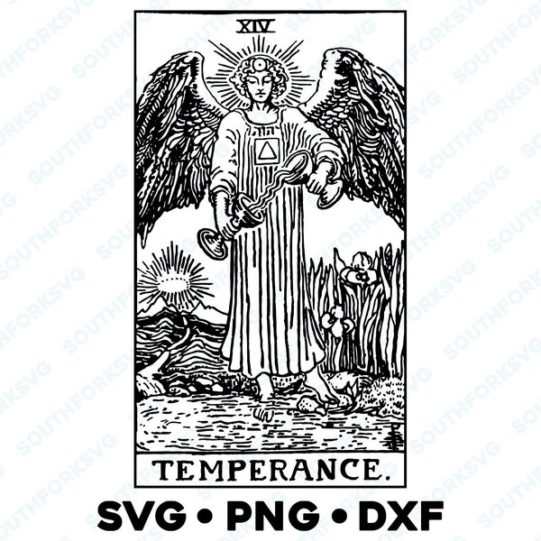 De Matigheid Tarotkaart Major Arcana Rider Waite Deck SVG PNG DXF Transparante Achtergrond | Divinatory Vector Grafisch Ontwerp Afbeelding