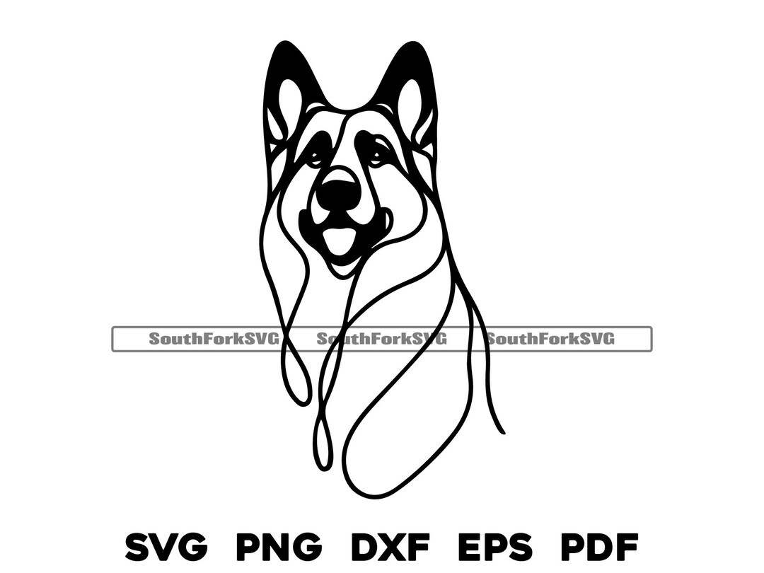 German Shepherd Line Art Design Svg Png Dxf Eps Pdf Vector Graphic Cut