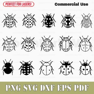 May include: A set of 15 black and white ladybug illustrations. The ladybugs are in various poses, some with spots and some without. The illustrations are perfect for crafting projects, scrapbooking, and more.