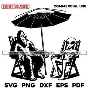 Bigfoot & Alien At The Beach svg png dxf pdf eps | vector graphic design cut print dye sub laser engrave digital files commerial use
