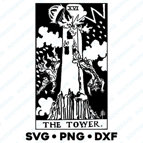 The Tower Tarot Card Major Arcana Rider Waite Deck SVG PNG DXF Transparent Background | Divinatory Vector Graphic Design Image