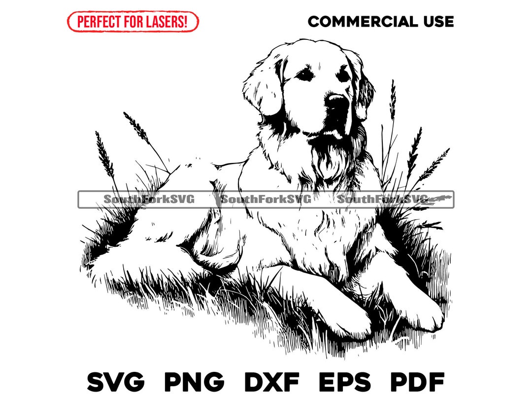 Laser Engrave File Golden Retriever Svg Png Dxf Eps Pdf | Vector ...