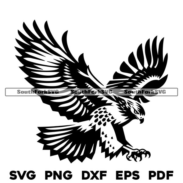 Flying Hawk Design svg png dxf eps pdf | laser engrave cut print files vector graphic clip art | instant digital download commercial use