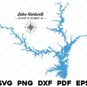 Lake Hartwell South Carolina Karte Form Silhouette svg png dxf pdf eps Vektorgrafik geschnitten Gravur Laser-Datei Bild Boot See