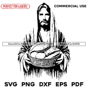 Jesús con panes y peces Archivos de grabado láser svg png dxf eps pdf / diseño gráfico vectorial corte impresión sublimación de tinta cnc archivo digital uso comercial