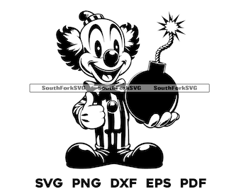 Cartoon Clown with Bomb svg png dxf eps pdf Files | Cut Print Laser Engraving CNC Dye Sub Vinyl | Instant Download Commercial Use