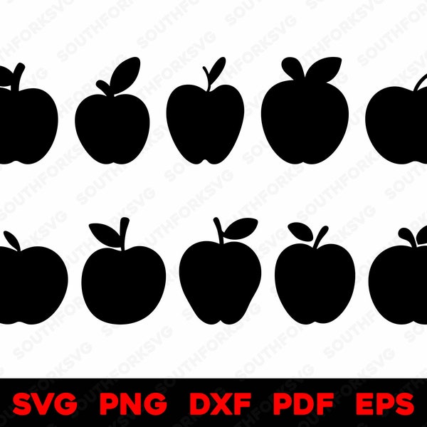 Apple Silhouettes Bundle 1 | svg png dxf eps pdf | vector graphic design cut print laser engrave files digital download commercial use