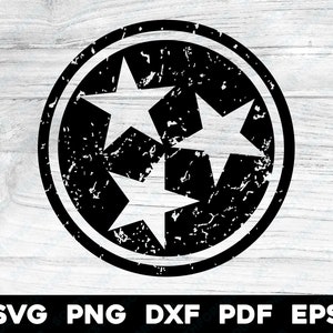 Tennessee Tri-Star Distressed Zwart Transparant | svg png dxf eps pdf | vector grafisch ontwerp digitaal gesneden print dye sub laserbestand