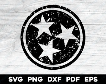 Tennessee Tri-Star Distressed Black Transparent | svg png dxf eps pdf | vector graphic design digital cut print dye sub laser file