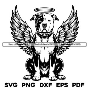 ピットブルの天使の翼と光輪 svg png dxf eps pdf | ベクターグラフィックカットファイルレーザークリップアート | インスタントデジタルダウンロード商用利用