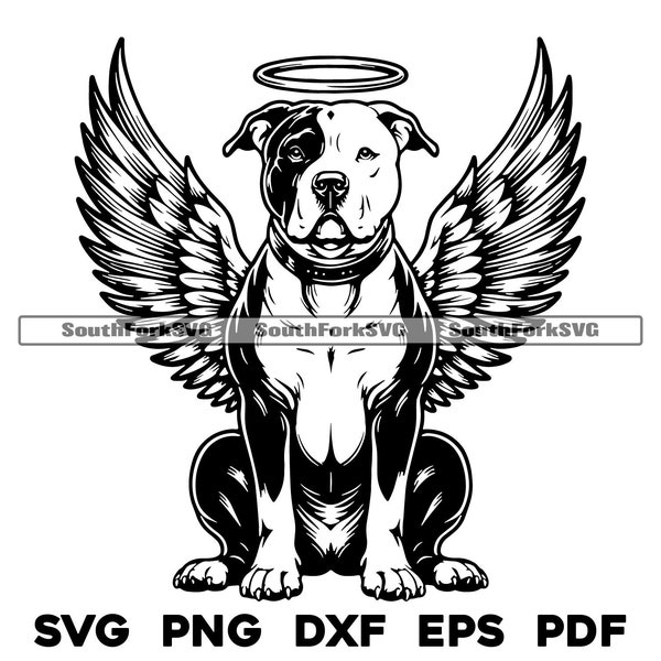 Pitbull Angel Wings With Halo svg png dxf eps pdf | vector graphic cut file laser clip art | instant digital download commercial use