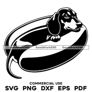 Teckel Weiner hotdog svg png dxf eps pdf vectorafbeelding knippen bestand laser illustraties | direct digitaal downloaden voor commercieel gebruik