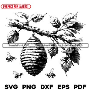 Bee Hive lasergraveren bestanden svg png dxf eps pdf vector grafisch ontwerp knippen print dye sub digitale bestanden commercieel gebruik