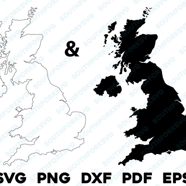 United Kingdom UK Country Silhouette & Outline Shapes svg png dxf pdf eps vector graphic design cut engrave laser file image map Europe