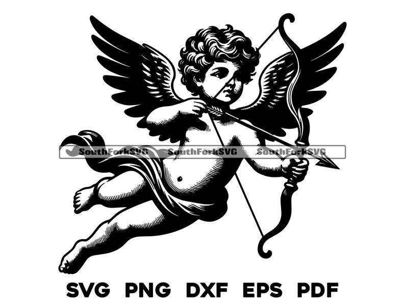 Cupid Baby Angel With Bow & Arrow svg png dxf eps pdf transparent vector graphic design cut print dye sub laser engrave file commercial use image 1