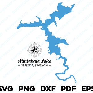 Nantahala Lake North Carolina Karte Form Silhouette svg png dxf pdf eps Vektorgrafik Cut Gravieren Laserdatei Bild Boot Seehaus
