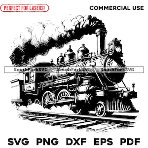 Archivos de grabado láser de tren con motor de vapor svg png dxf eps pdf / diseño gráfico vectorial corte impresión sublimación de tinta cnc archivo digital uso comercial