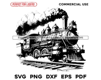 Steam Engine Train Laser Engrave Files svg png dxf eps pdf | vector graphic design cut print dye sub cnc digital file commercial use