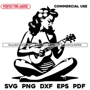 Retro Ukelele Mädchen svg png dxf eps pdf Dateien | Cut Print Laser Gravur CNC Dye Sub Vinyl | Sofort Download Kommerzielle Nutzung