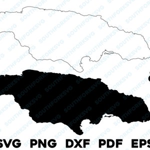 Siluetas y formas del país de Jamaica svg png dxf pdf eps diseño gráfico vectorial corte grabado láser archivo imagen mapa Caribe