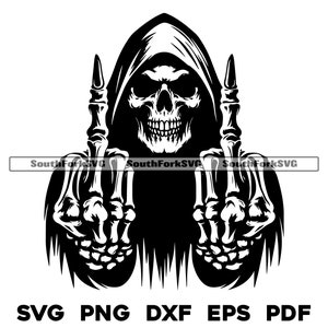 Grim Reaper Middle Fingers / svg png dxf eps pdf / diseño gráfico vectorial corte impresión láser grabar archivos / descarga digital uso comercial