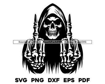 Grim Reaper Middle Fingers | svg png dxf eps pdf | vector graphic design cut print laser engrave files | digital download commercial use