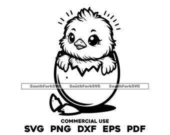 Baby Chick Hatching From Egg Design | svg png dxf eps pdf | vector graphic cut file laser clip art | instant digital download commercial use