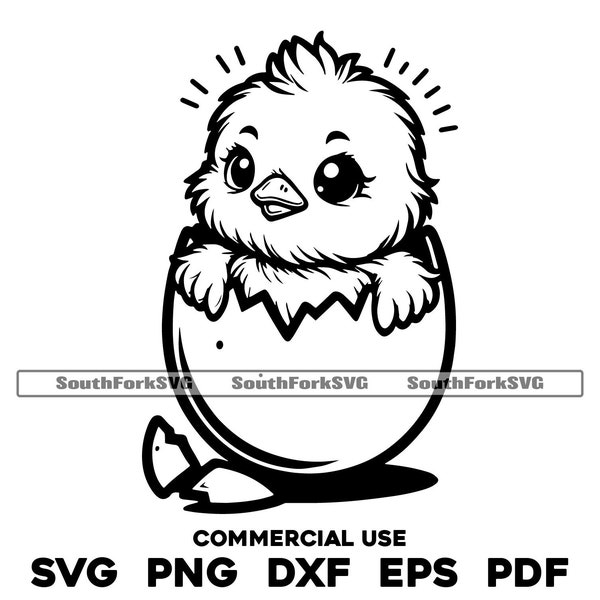 Baby Chick Hatching From Egg Design | svg png dxf eps pdf | vector graphic cut file laser clip art | instant digital download commercial use