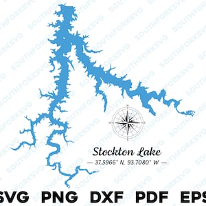Stockton Lake Missouri Karte Form Silhouette svg png dxf pdf eps Vektorgrafik geschnitten Gravur Laser-Datei Bild Boot See Haus