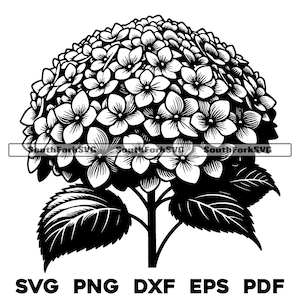Fleur d'hortensia Floral Design svg png dxf eps pdf | graphique vectoriel découpé fichier laser clip art | Téléchargement numérique instantané, utilisation commerciale