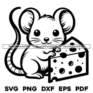 Bébé souris avec du fromage | svg png dxf eps pdf | Fichiers vectoriels transparents, impression découpée, impression laser, gravure laser, utilisation commerciale