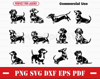 Paquete de perros salchicha Weiner simples / svg png dxf eps pdf / archivo de corte gráfico vectorial clip art láser / descarga digital instantánea para uso comercial