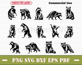 Pacote de guaxinim simples svg png dxf eps pdf | design de gráficos vetoriais corte impressão sublimação de tinta gravação a laser arquivos digitais uso comercial