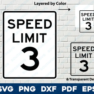 Snelheidslimiet 3 teken logo symbool svg png dxf eps pdf gelaagd op kleur gesneden bestand silhouet weg straat rijden auto vectorafbeelding