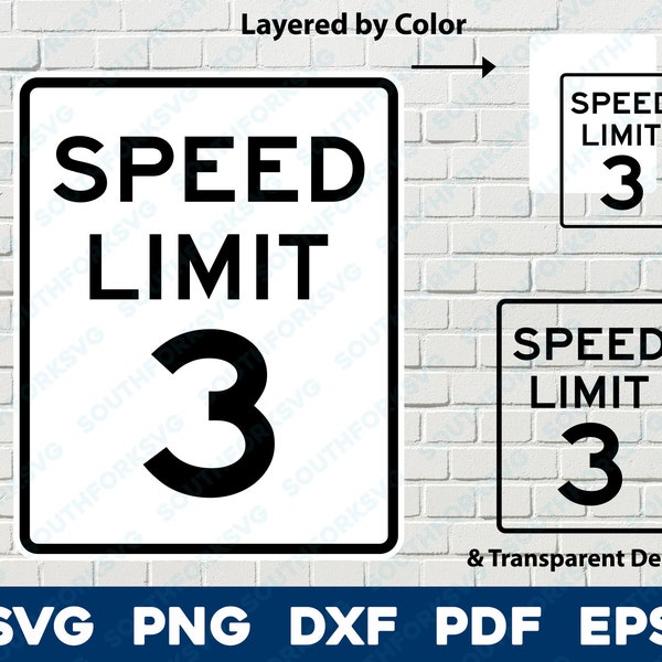 Speed Limit 3 Sign Logo Symbol svg png dxf eps pdf Layered By Color Cut File Silhouette Road Street Drive Car Vector Graphic