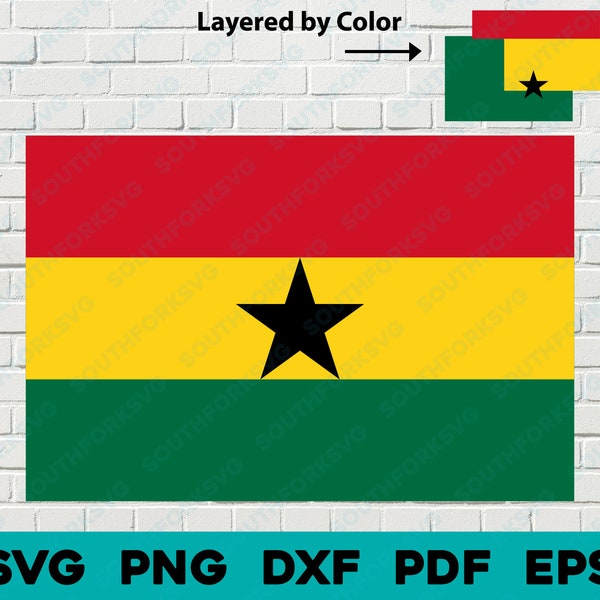 Ghana National Country Flag svg png dxf eps pdf layered by color vector graphic design digital file Republic world travel Africa