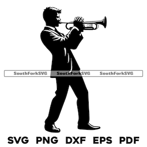 Trompetista svg png dxf eps pdf | arquivos de impressão de corte e gravação a laser vetor gráfico clip art | download digital instantâneo uso comercial