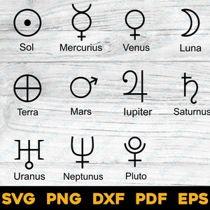 Astrological Glyphs svg png dxf eps pdf bundle vector  cameo silhouette planet solar system astronomy venus neptune mars sun sign commercial