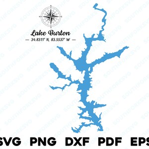 Lago Burton Georgia Mapa Forma Silueta svg png dxf pdf eps vector diseño gráfico corte grabado archivo láser imagen barco lago