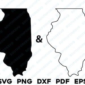 Silhouette simple de l'État de l'Illinois et formes de contour svg png dxf pdf eps conception graphique vectorielle coupe gravure fichier laser image carte Amérique