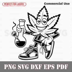 Weed Leaf Cartoon Smoking Bong svg png dxf pdf eps | vector graphic design cut print dye sub laser engrave digital files commerial use