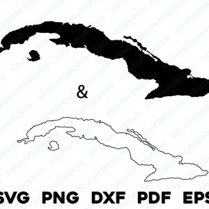 Cuba land silhouet & omtrek vormen svg png dxf pdf eps vector grafisch ontwerp knippen graveren laserbestand afbeelding vorm kaart