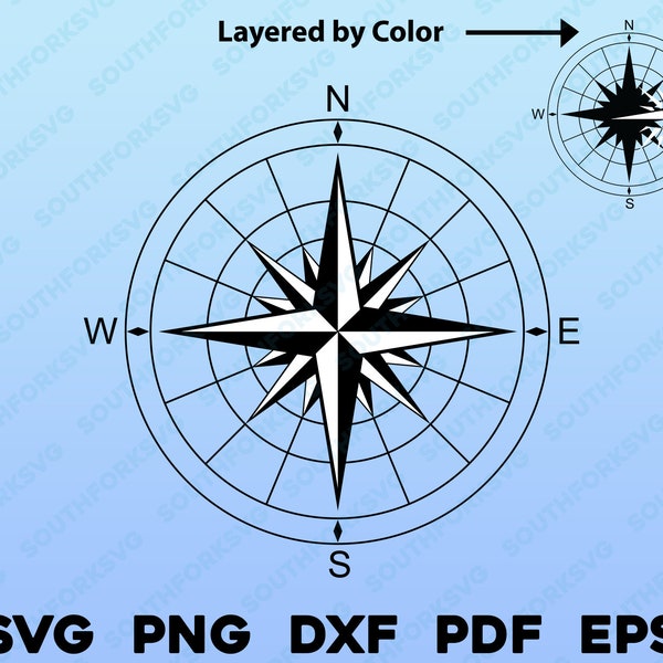 Nautical Compass Layered by Color svg png dxf eps pdf vector graphic cut file clip art icon marine sailing boat sailor navy symbol navigate