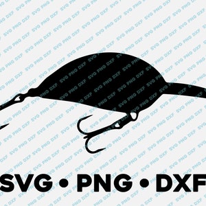 May include: Black and white silhouette of a fishing lure with two treble hooks.