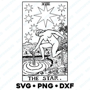 Carta de Tarô Estrela Arcanos Maiores Rider Waite Deck SVG PNG DXF Fundo Transparente | Imagem de Design Gráfico Vetorial Divinatório