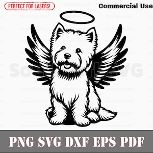 West Highland White Terrier Angel Wings Halo | svg png dxf eps pdf | knippen print laserbestand illustraties | commercieel gebruik direct downloaden