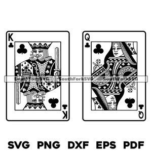 King & Queen of Clubs Playing Cards | svg png dxf eps pdf | transparent vector graphic design cut print dye sub laser engrave files