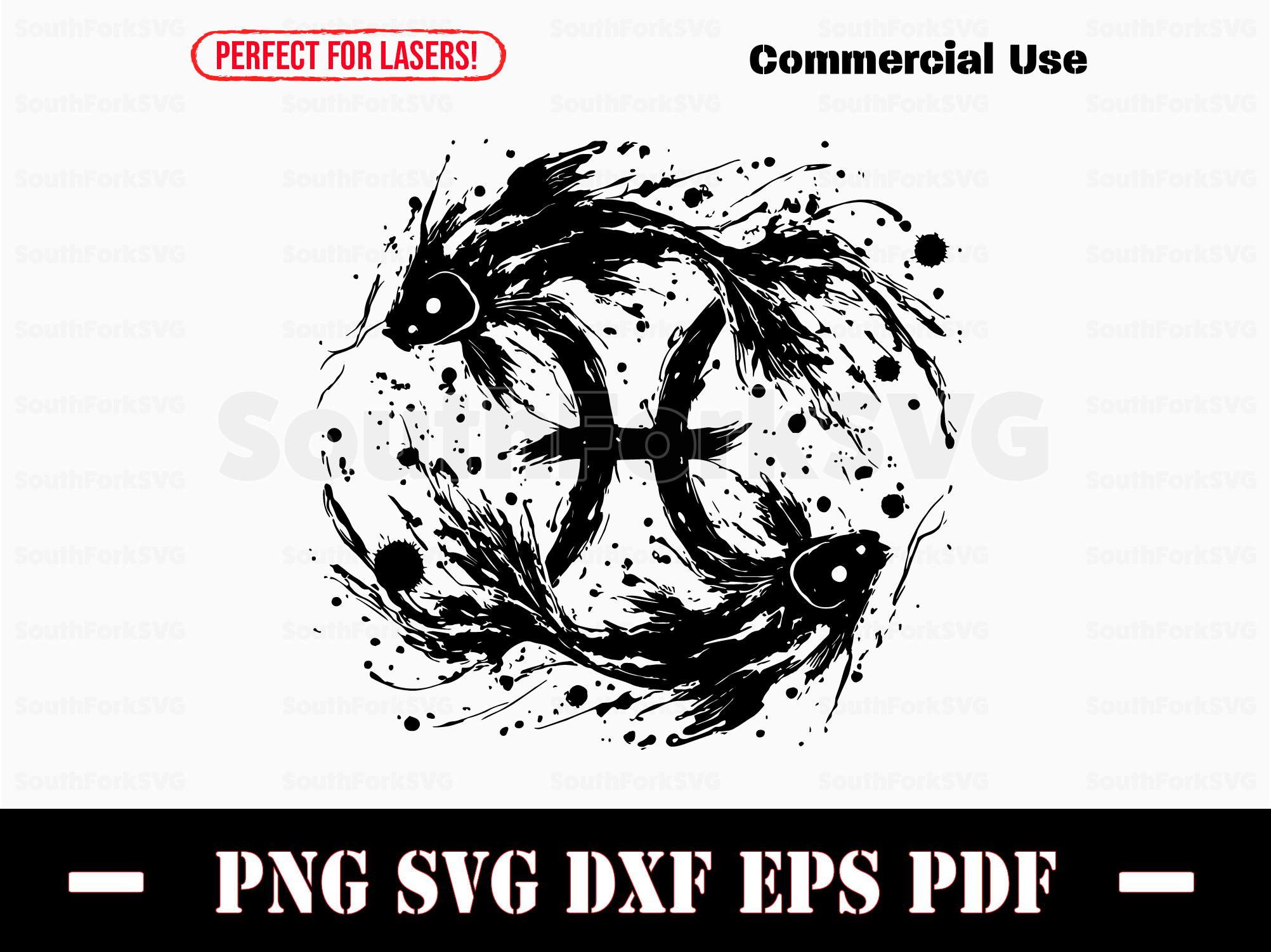 Black Ink Pisces Zodiac Sign Symbol svg png dxf pdf eps | vector graphic design cut print dye sub laser file commercial use