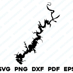 Lago Tenkiller Ferry com ilhas Oklahoma Mapa Forma Silhueta svg png dxf pdf eps vetor design gráfico cortar gravar laser arquivo imagem