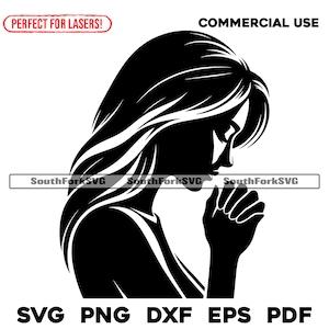 Vrouw bidden silhouet ontwerp | svg png dxf eps pdf | vectorafbeelding snijbestand laserclipart | direct digitaal downloaden voor commercieel gebruik
